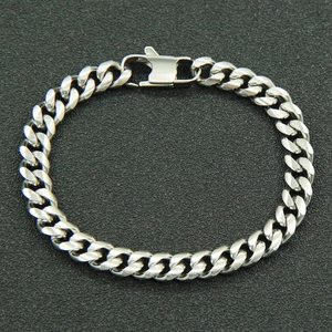 Polished silver cuban link chain bracelet in stainless steel with lobster clasp
