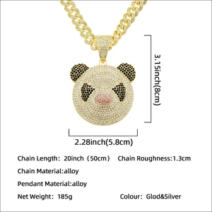 Colgante de panda hip hop con diamantes de imitación en cadena cubana dorada de 50cm