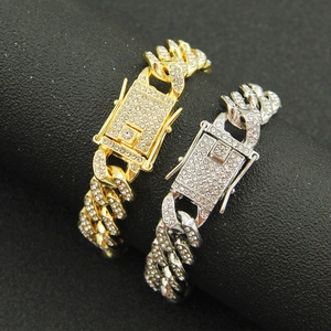 Mens iced out 13mm Cuban link necklace in gold and silver finish with full rhinestones