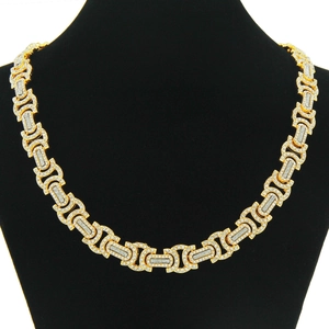Collier hip hop massif bicolore or et argent serti de strass brillants pour hommes