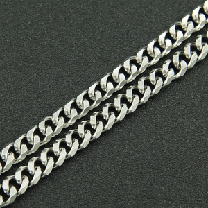Detailed macro view of polished silver titanium steel curb chain bracelet with flat links