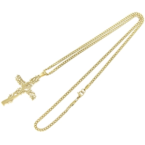 Collier croix en acier inoxydable doré avec motif arbre de vie sur fond blanc épuré