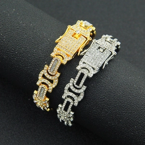 Bracelets hip-hop dorés et argentés sertis de zircons étincelants pour un look luxueux