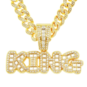 Collier pendentif KING plaqué or hip hop avec chaîne Miami cubaine glacée étincelante