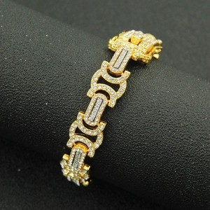 Bracelet hip hop à maillons fer à cheval avec placage or et zircons blancs étincelants