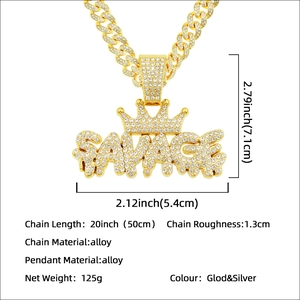 Hip hop iced out SAVAGE crown pendant necklace with gold cuban chain for men