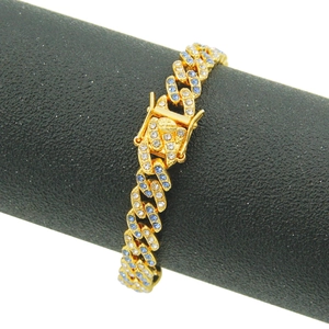 Hip Hop Alloy Curb Chain Bracelet For Men Women Miami Cuban Link Rhinestone Inlaid Gold Silver Trendy Fashion Jewelry Accessories