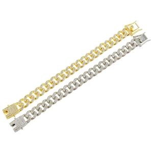 Iced out Cuban link bracelets in gold and silver finish with crystal rhinestones