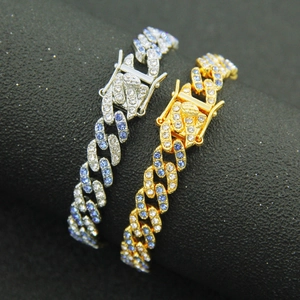 Collane a catena Cuban Miami da 9mm con placcatura in oro e argento e cristalli blu