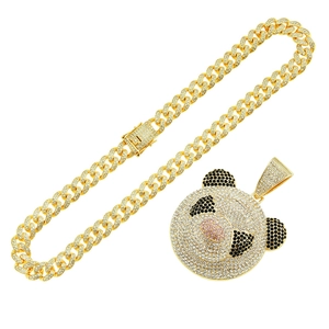 Colgante de panda dorado con cadena cubana para estilo de joyería hip hop