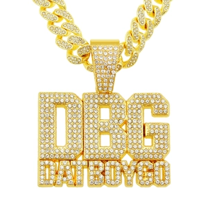 Collier Hip Hop en Alliage avec Pendentif Lettre DBG en Strass pour Hommes Tons Or et Argent Chaîne Cubaine Bijoux Streetwear