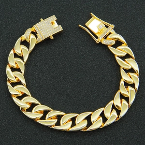 Men Cuban Link Bracelet Alloy Rhinestone Iced Out Box Clasp Hip Hop Punk Streetwear Jewelry