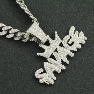 Hip-hop silver SAVAGE letter pendant with crown and iced out Cuban link chain necklace