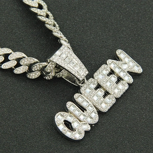 Iced out QUEEN pendant Cuban link necklace with sparkling crystals in hip hop style