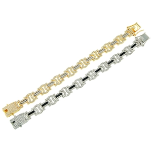 Bracelets à maillons géométriques hip hop en or et argent avec strass étincelants