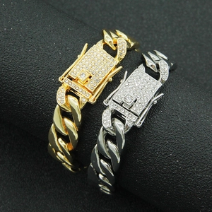 13mm hip hop Cuban link necklace with luxury iced out diamond butterfly clasp in gold and silver