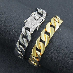 Punk hip hop cuban link bracelets in gold and silver with iced out rhinestone butterfly clasp