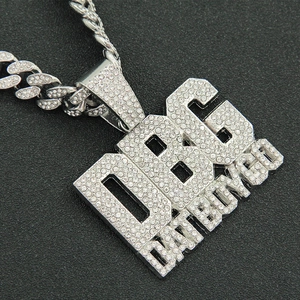 Collier avec pendentif lettre OBG Hip Hop, chaîne cubaine argentée et strass complets