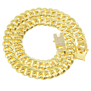 Collier Chaîne Cubaine Miami Hip Hop Homme Fermoir Papillon Strass Alliage Plaqué Or Argent Bijoux Tendance Iced Out