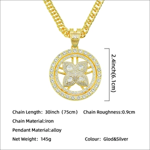 Collier hip hop avec pendentif géométrique rotatif et grosse chaîne cubaine de 75 cm