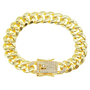 Hip Hop Men Alloy Cuban Link Bracelet With Pave Rhinestone Box Clasp Bold Flat Chain Gold Silver Color Fashion Jewelry Accessory Gift