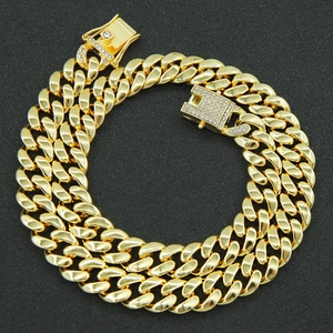 Collier Gourmette Cubaine Hip Hop Homme Alliage Strass Boucle Bracelet Or Argent Poli Streetwear Punk Bijoux Cadeau