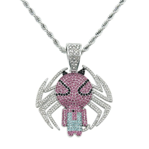 Hip Hop Iced Out Araña Colgante Collar Para Hombres Mujeres Aleación Incrustaciones De Diamantes De Imitación Acero Inoxidable Cadena De Cuerda Streetwear Joyería De Moda
