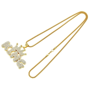 Men's gold hip hop necklace featuring iced-out KING crown pendant with box chain