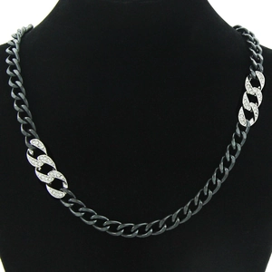 Tweekleurige Cubaanse Schakel Halsketting Legering Strass Punk Hip Hop Grove Ketting Halsketting Voor Heren Dames Trendy Sieraden