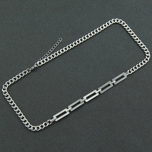 Unisex silver titanium steel Cuban chain necklace with minimalist rectangular link design