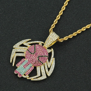 Collar hip-hop dorado con colgante de cangrejo en diamantes de imitación de colores