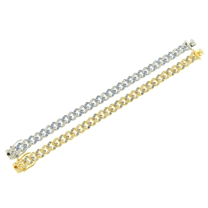 Bracciali Miami Cuban da 9mm in oro e argento con cristalli blu e bianchi su fondo bianco