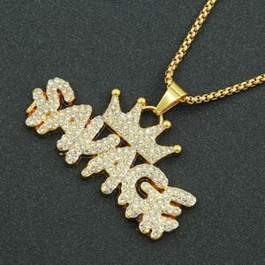 Iced out SAVAGE pendant necklace with crown design and box chain for hip-hop style
