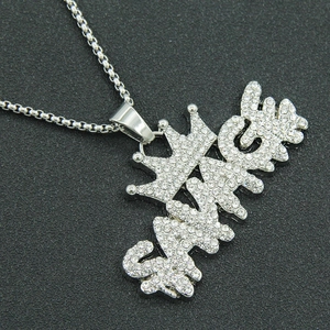 Hip hop savage letter pendant necklace with iced out crown and box chain in silver