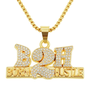 Collier Pendentif Lettre B2H Hip Hop pour Hommes Iced Out Strass Alliage Born Hustle Bijoux Streetwear Chaîne Box