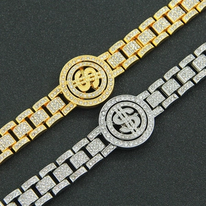 Collier hip hop signe dollar rotatif avec strass incrustés et maillons style montre