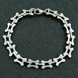 Punk style stainless steel bone link bracelet with silver finish and lobster clasp