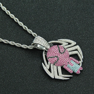 Collar con colgante de araña hip hop con cristales de colores y cadena de cuerda plata