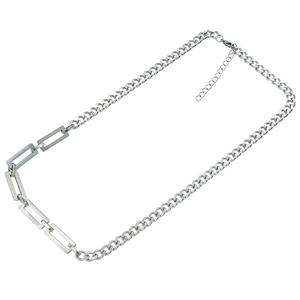 Titanium steel curb chain necklace with asymmetric paperclip links for men and women