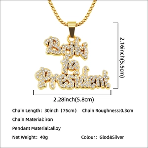 Collier hip-hop avec pendentif lettres Born to President et chaîne dorée de 75 cm