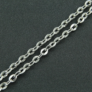 Polished silver stainless steel oval link chain necklace with high metallic luster finish