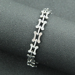 Punk style stainless steel H-link bone chain bracelet with a polished silver finish