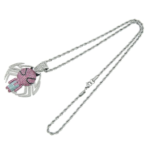 Collar hip hop con colgante de araña y personaje adornado con diamantes de imitación