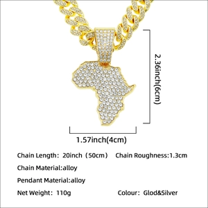 Pendentif carte Afrique avec chaîne Cuban Link de 13mm sertie de strass brillants