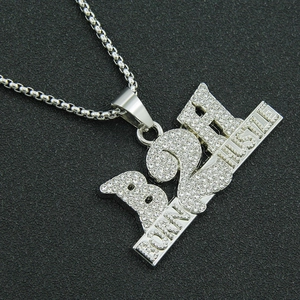 Collier hip hop chaîne à billes argent avec pendentif lettre B2H Born To Hustle