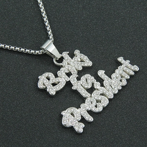 Collier hip-hop argenté pour homme avec pendentif Bitch Please serti de strass