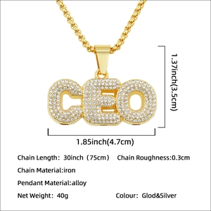 Collier hip hop doré avec pendentif lettres CEO et chaîne de 30 pouces