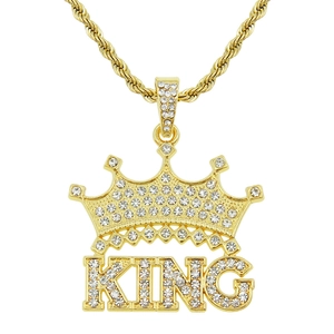 Hip Hop King Krone Anhänger Halskette Herren Iced Out Strass Buchstaben Kette Edelstahl Seilkette Schmuck Geschenk