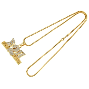 Collier hip hop doré avec pendentif RICH Born To Hustle serti de zircons brillants