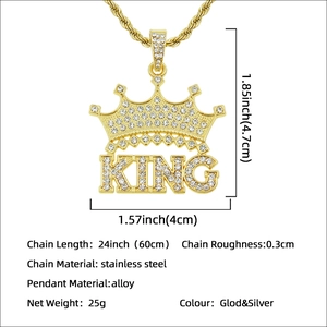 Hip-Hop KING Krone Anhänger Halskette mit glitzernden Strasssteinen und 60cm Kordelkette